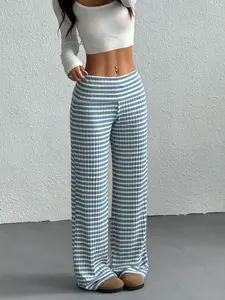 Women's Striped High Waist Casual Pants, Simple Design Daily Wear, Comfortable Ladies Bottoms for Spring & Fall Seasons
