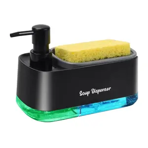 Kitchen Dish Soap Dispenser Set,Dish and Hand Soap Dispenser with Sponge Holder, 3-in-1 Countertop Sponge Dual Soap Pump Dispenser for Kitchen Sink - Black