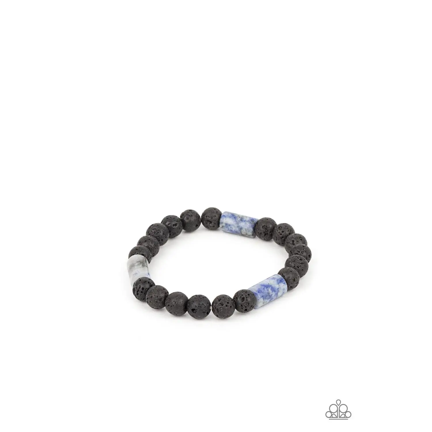 Unisex Earthy Lava Rock Bead Bangle with Colored Stones Accents - Casual Wear, Comfortable Stretchy Band, One Size, No Warning Applicable
