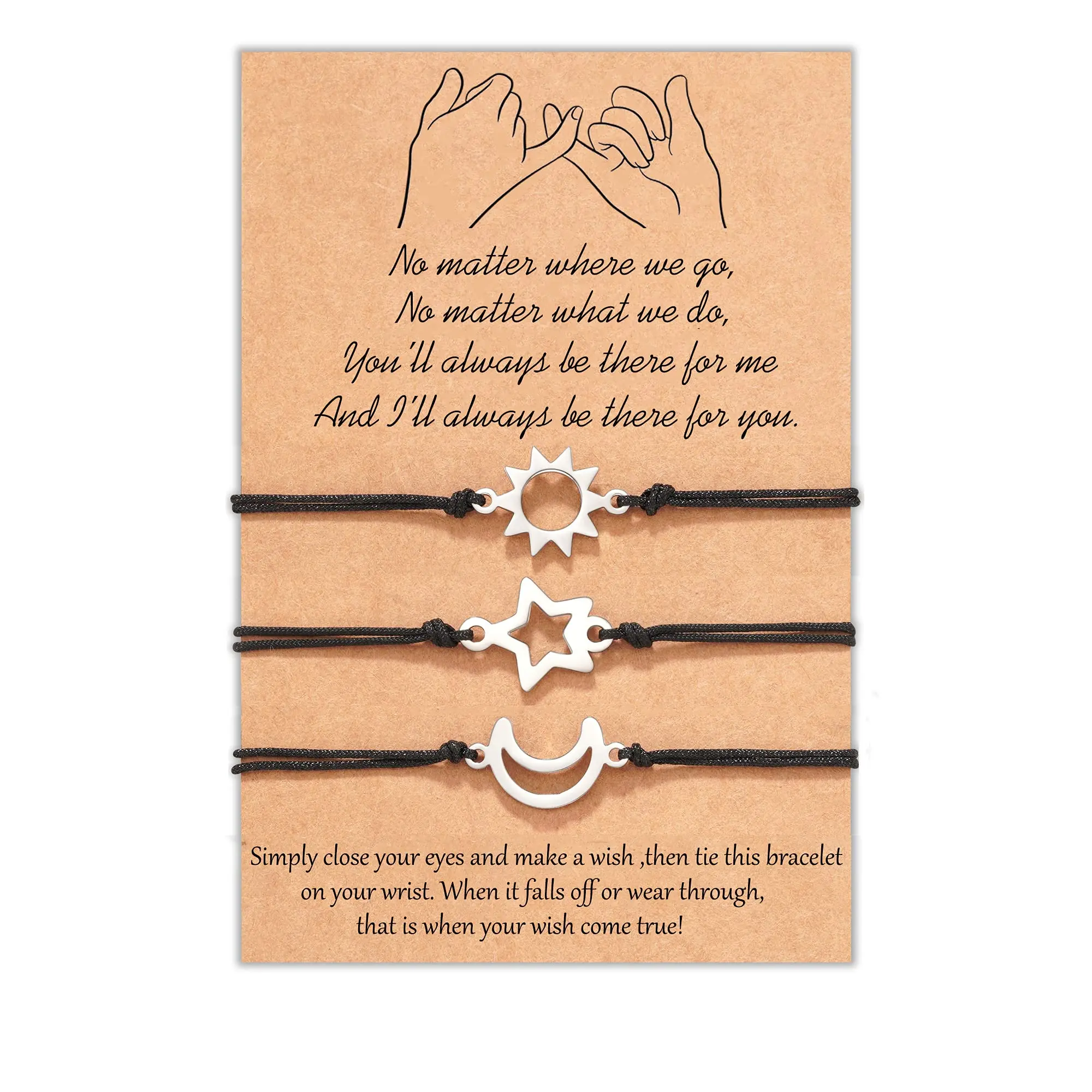 3Pcs High Quality Matching Bracelet Stack, Adjustable Nylon Cord Layered Bracelet Set with Message Cards, Thanksgiving & Anniversary Gift for Best Friends
