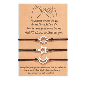 3Pcs Pinky Promise Matching Bracelet Jewelry Gift for Best Friend/Sister/Family Sun/Moon/Star Bracelets