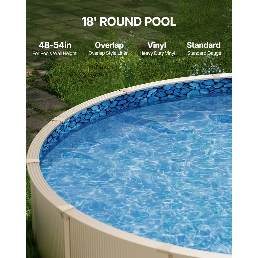 【Summerfinds】 VEVOR 18-ft Round Outdoor Above Ground Pool Liner, Overlap Style, Standard Gauge Vinyl, 48-54in Wall Height, For Steel Sided Above-Ground Swimming Pools, Round Outdoor Pool