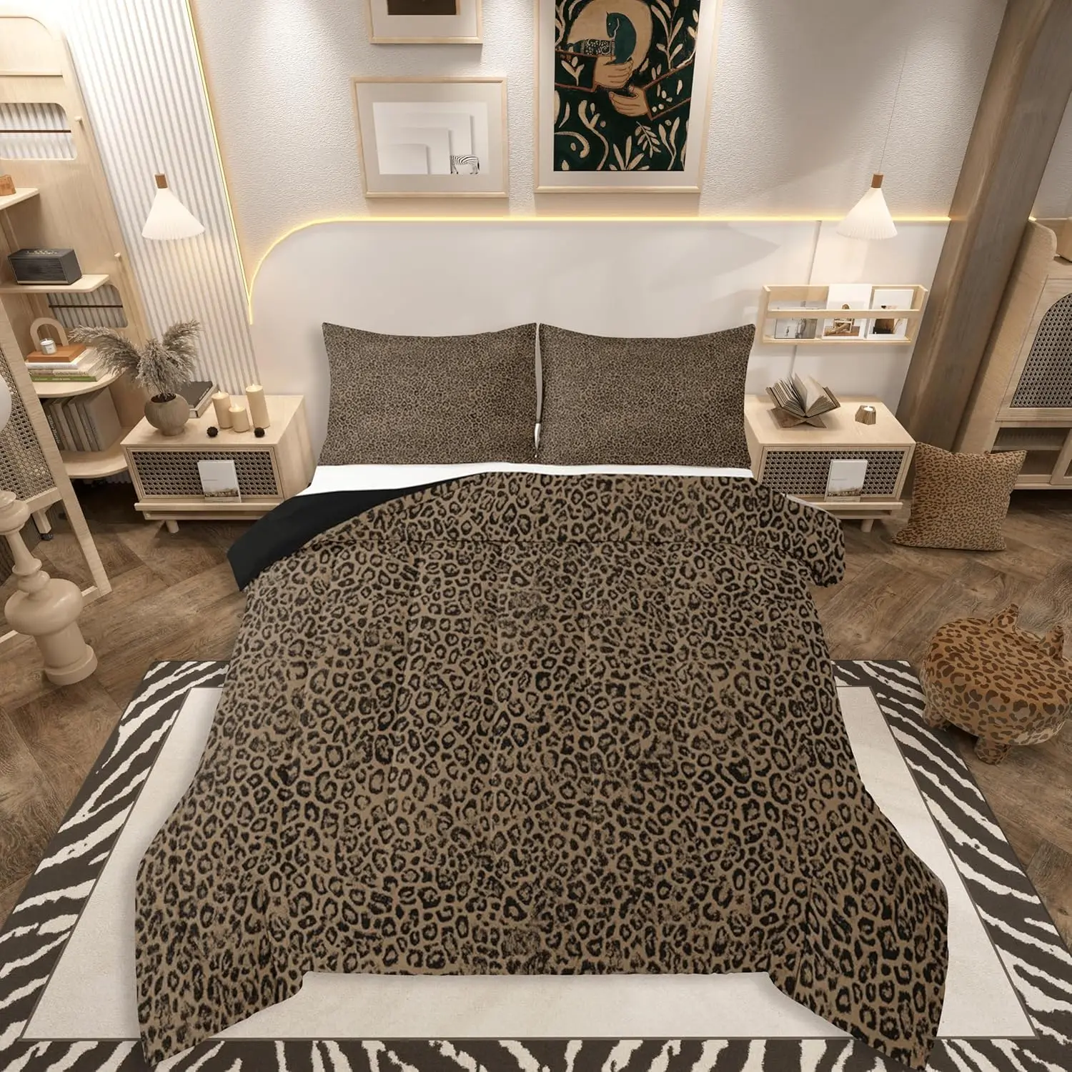 Dark Brown Leopard Print Bedding Set Soft,Cheetah Print Comforter Set Modern Art Duvet Quilt Microfiber Safari Bedroom Decor 1