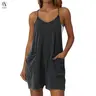 AUTOMET Women's Minimalist Acid Wash Cotton Blend Jumpsuit, Casual Comfy Spaghetti Strap Summer Romper with Pockets, Fashion Apparel, Clothes Products, Women's Clothes, Minimalist Vibe, One-Piece Romper Ease