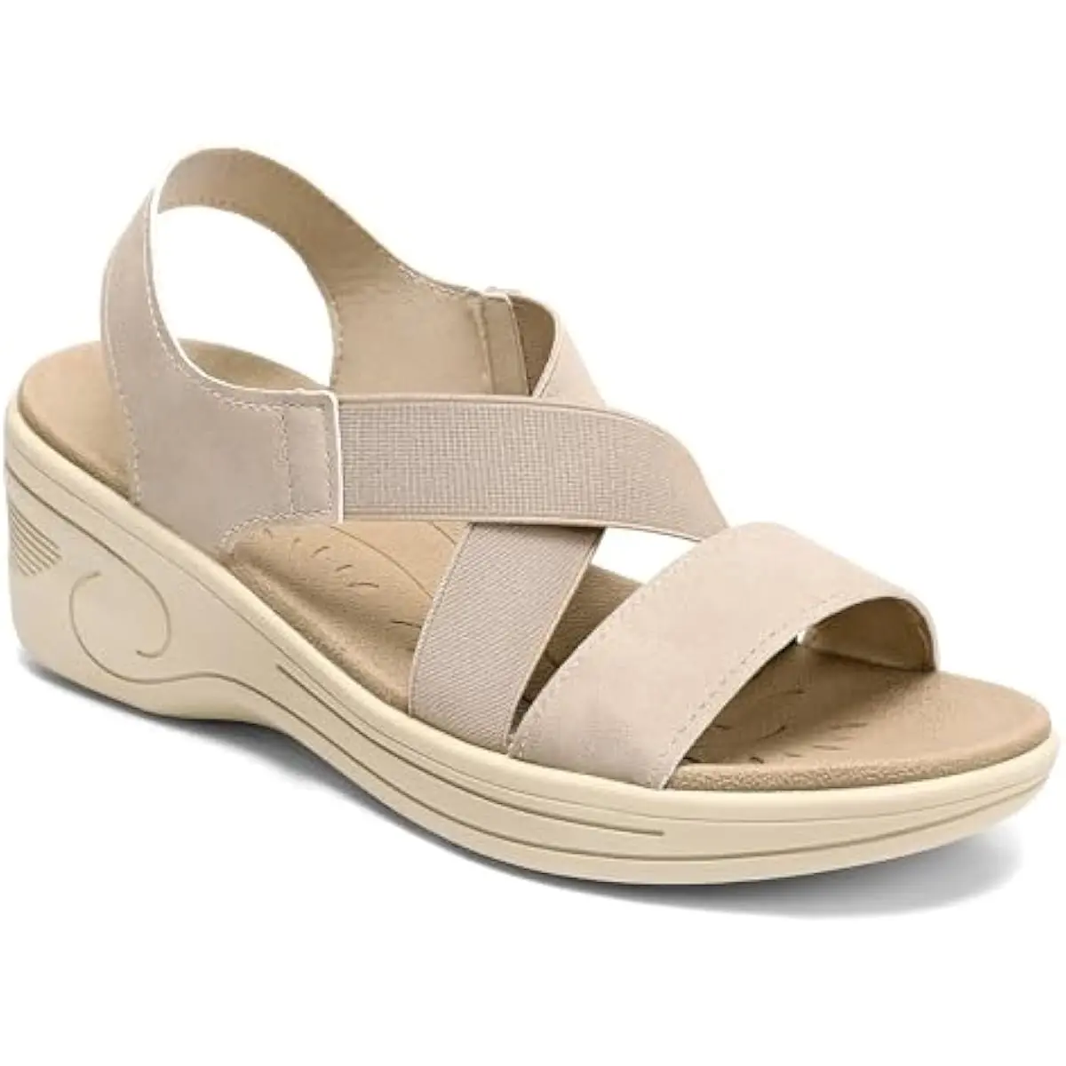 Women's Wedge Walking Sandals Open Toe Comfortable Slip On Light-weight Platform Elastic Strap Summer Dressy Stylish