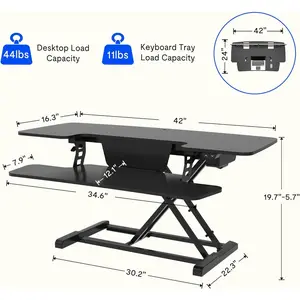 Electric Standing Desk Converter 42" Height Adjustable Desk 55 LBS Weight Capacity Motorized Stand up Desk Riser with Quick Release Keyboard Tray for Office Home