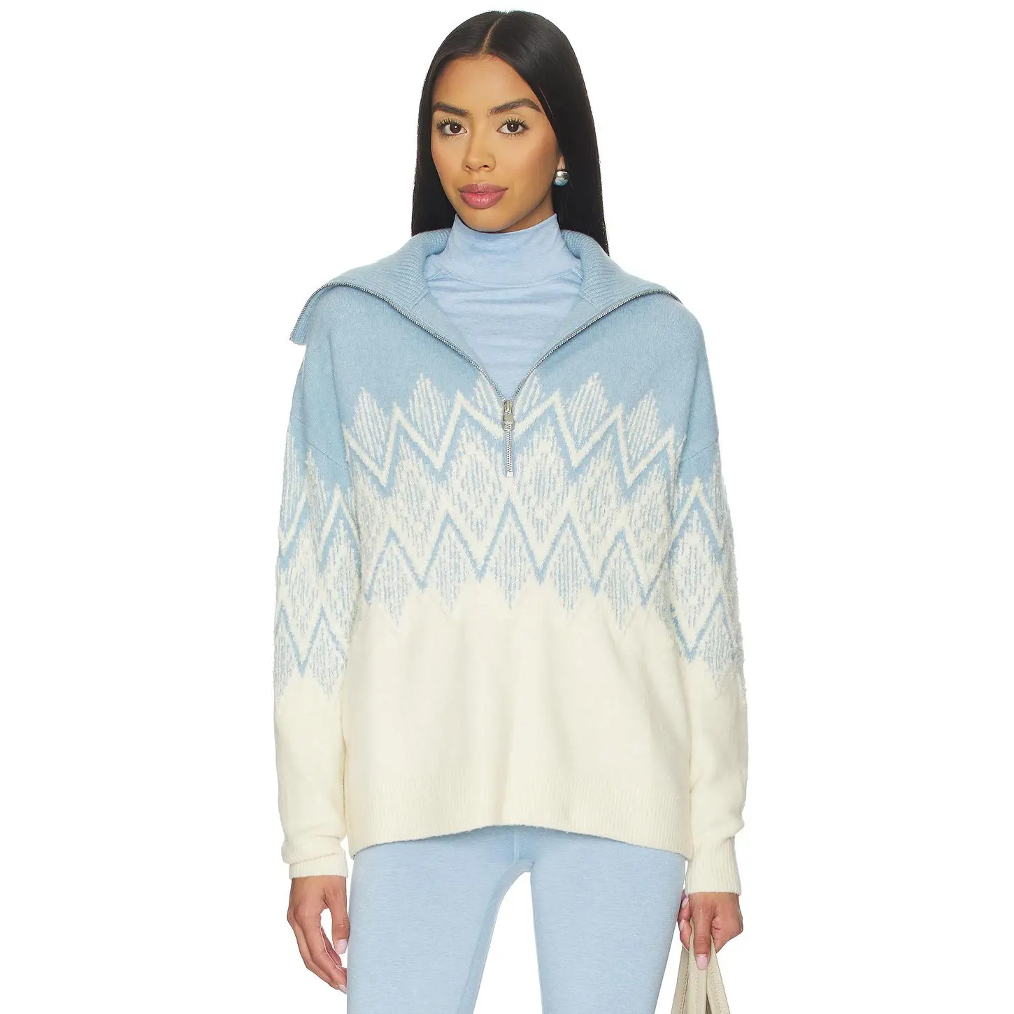 Varley Hedda Fairisle Half Zip Sweater in Ashley Blue