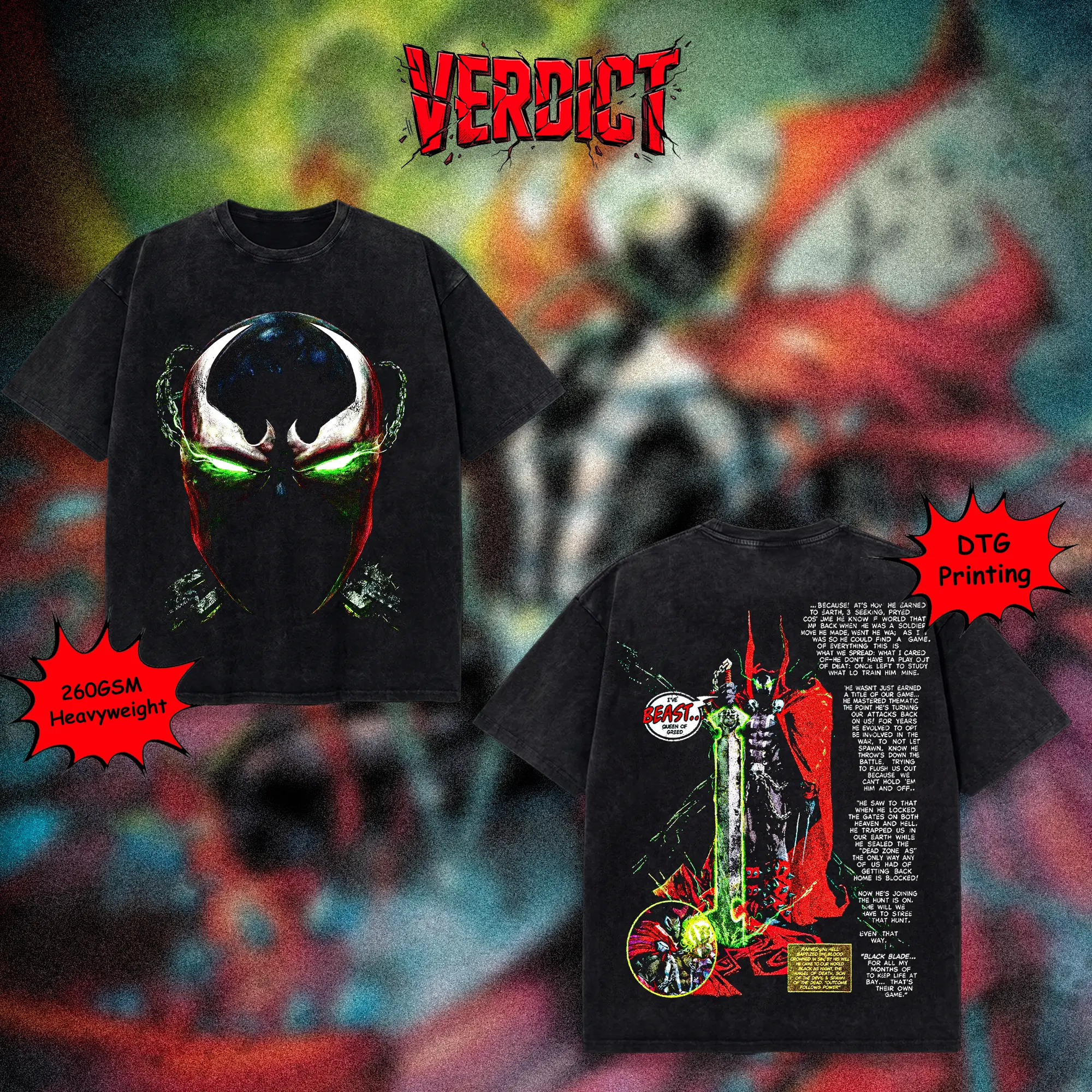 [VERDICT] Hellborn Spawn Bloodline Wash T-Shirt, Dark Antihero Graphic Tee, Unisex Heavyweight Vintage Tee, Retro Comic Streetwear, DTG Print Menswear