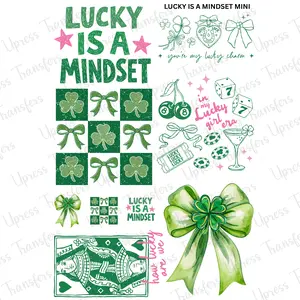 Lucky Is A Mindset Mini DTF Transfer Gang Sheet 24.5" Wide x 36" Long Direct To Film Trendy Vibrant Designs for Stylish Wardrobe