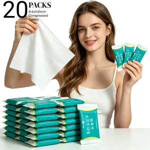 Compressed Towel Tablets, Portable Disposable Face Towels, Individually Wrapped Compressed Towels, Expands with Water, Soft & Lint-Free, 11.8 x 9.4 Inch, Travel Size (20/40/60/80/100/120/200Counts)