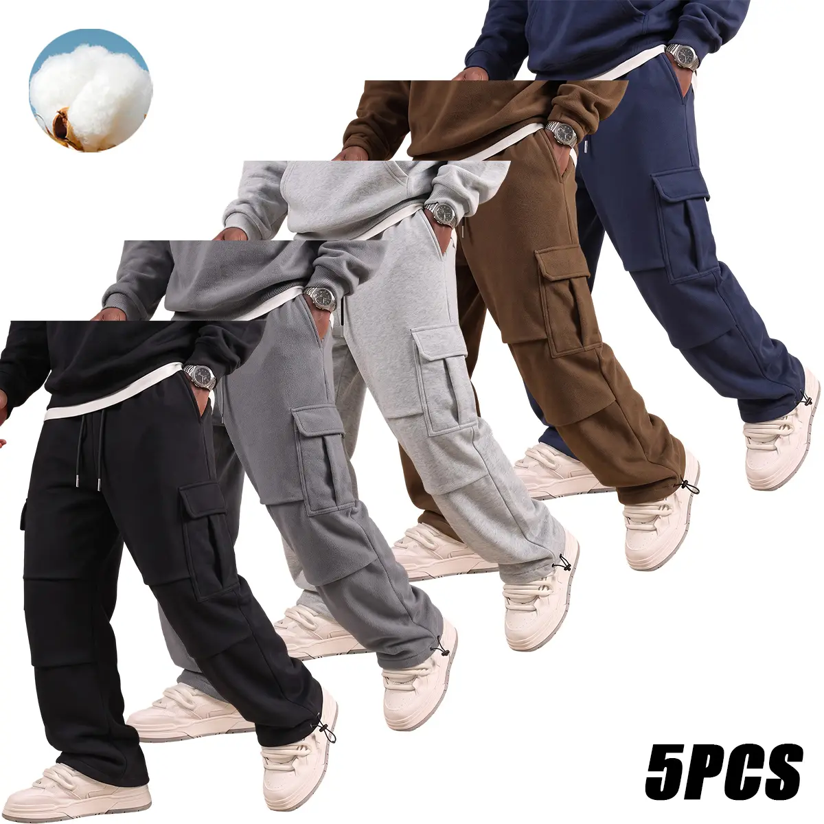 【JOGWAVE】Multi-pocket stretch-waist casual pants – Regular fit for spring/autumn outdoor activities, knit fabric; stylish and comfortable long pants for youth trends, essential for outdoor sports