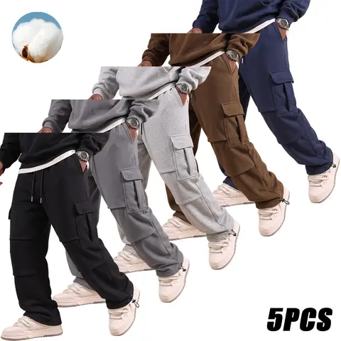 【JOGWAVE】Multi-pocket stretch-waist casual pants – Regular fit for spring/autumn outdoor activities, knit fabric; stylish and comfortable long pants for youth trends, essential for outdoor sports