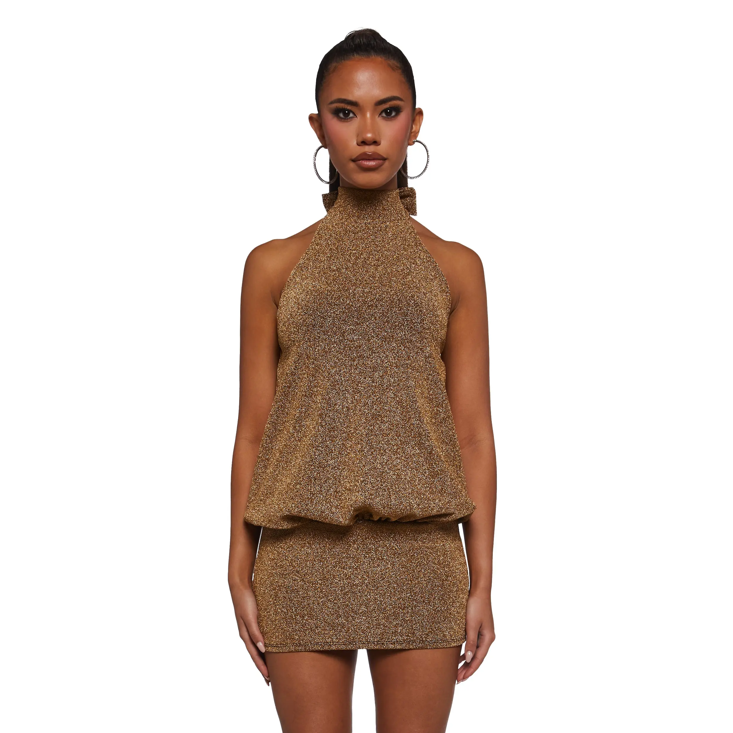 Club Moves Halter Dress - Gold Glitter Club Moves Halter Dress - Gold Glitter
