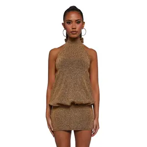 Club Moves Halter Dress - Gold Glitter