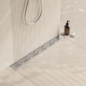 24 Inch Rectangular Linear Shower Drain with Brick  Grate, Brushed 304 Stainless Steel Bathroom Floor Drain, Shower Floor Drain & Hair Strainer, CUPC Certified