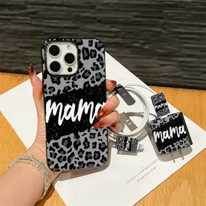 5-Piece Set Jelly Large Hole Leopard Print Letter Ma Phone Case, Charging Head Cover, Data Line Protector, Storage Rope, Smartphone Accessories