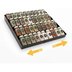 Metal Spice Drawer Organizer, 4-Tier Spice Rack for Drawer, Expandable Seasoning Organizer Fits 11.4-22.8” Wide Drawer, Holds up to 48 Spice Jars (Not Included), Black