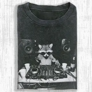 WACKY RACCOON Unisex Vintage Crew Neck Regular Fit Cotton Fabric Casual Comfort Breathable Short Sleeve Funny T-shirts Fashion Men&Women's Top for Daily Wear 112402