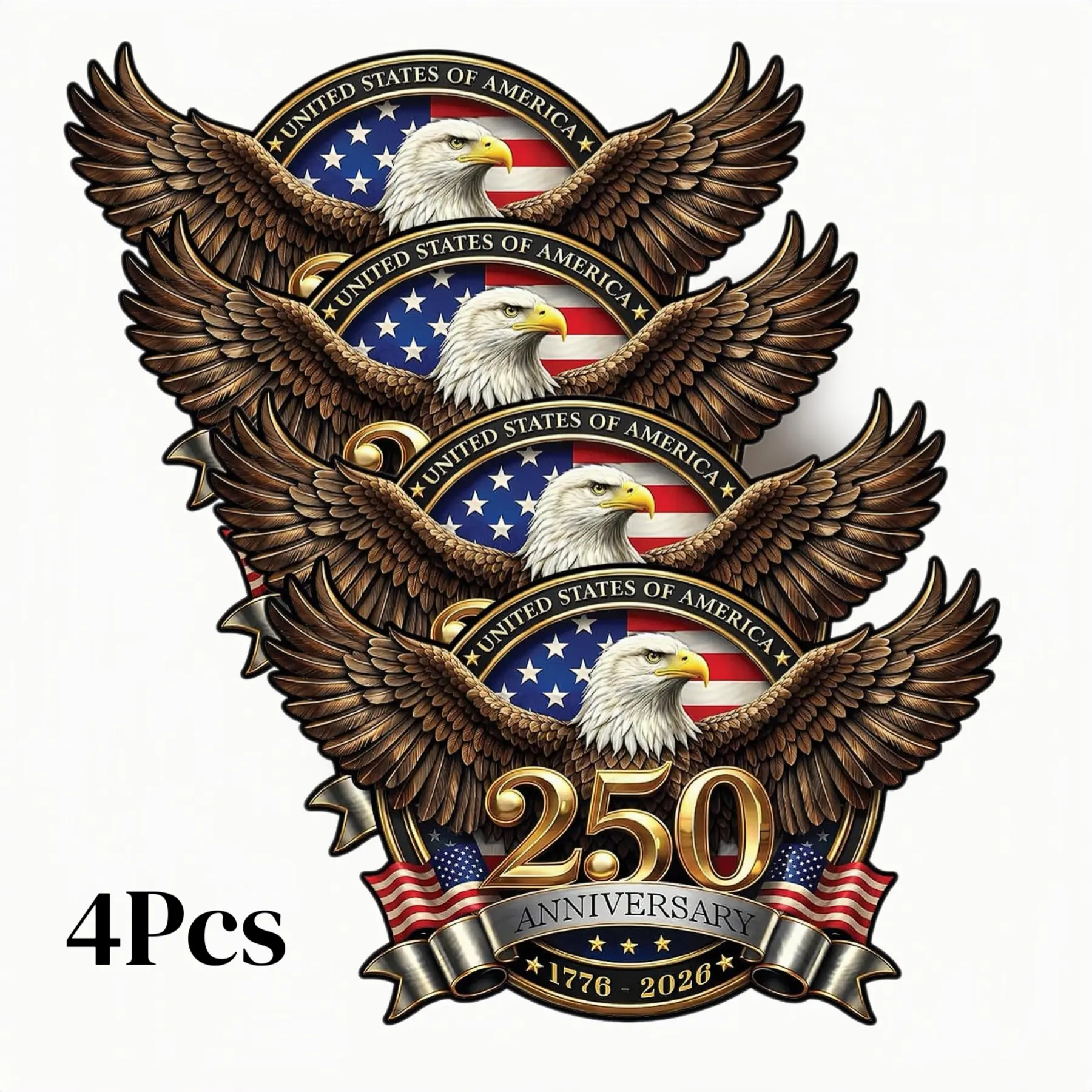 【FathersDayGift】4PCS America 250th Anniversary Car Decal Vinyl Sticker-1776-2026 Patriot Eagle & Statue of Liberty Vinyl Bumper Window Decal for Car, Truck, Laptop, Desktop,tool box