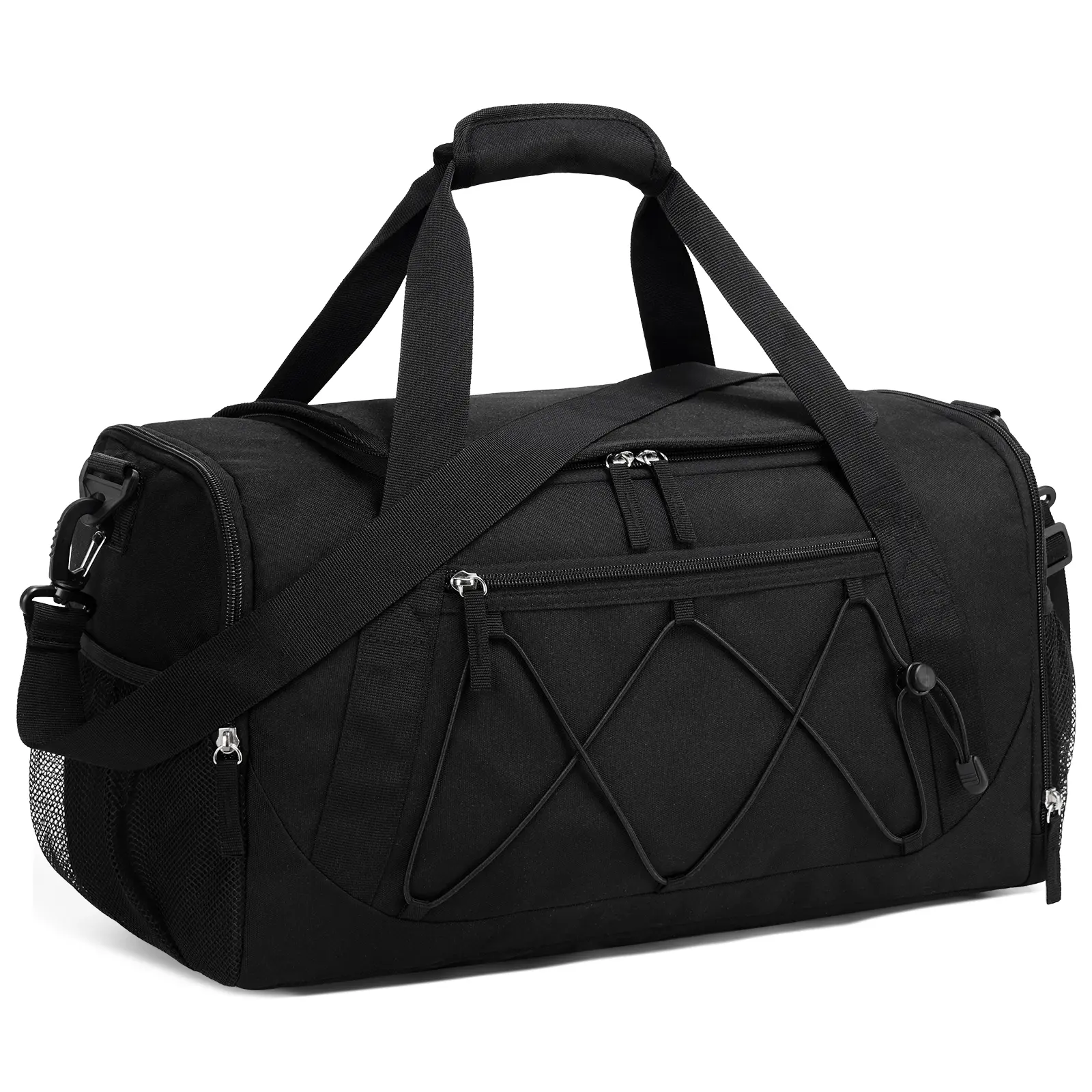 Vorspack Unisex 18in Gym Duffel Bag with Shoe Compartment - Black, 27L Carry-On Size Lightweight Multifunctional Sports Bag, 600D Water-Resistant Polyester, Multiple Pockets, Ideal for Weekend Overnight Travel, Gym Duffel Bags With Shoe Compartment, Light