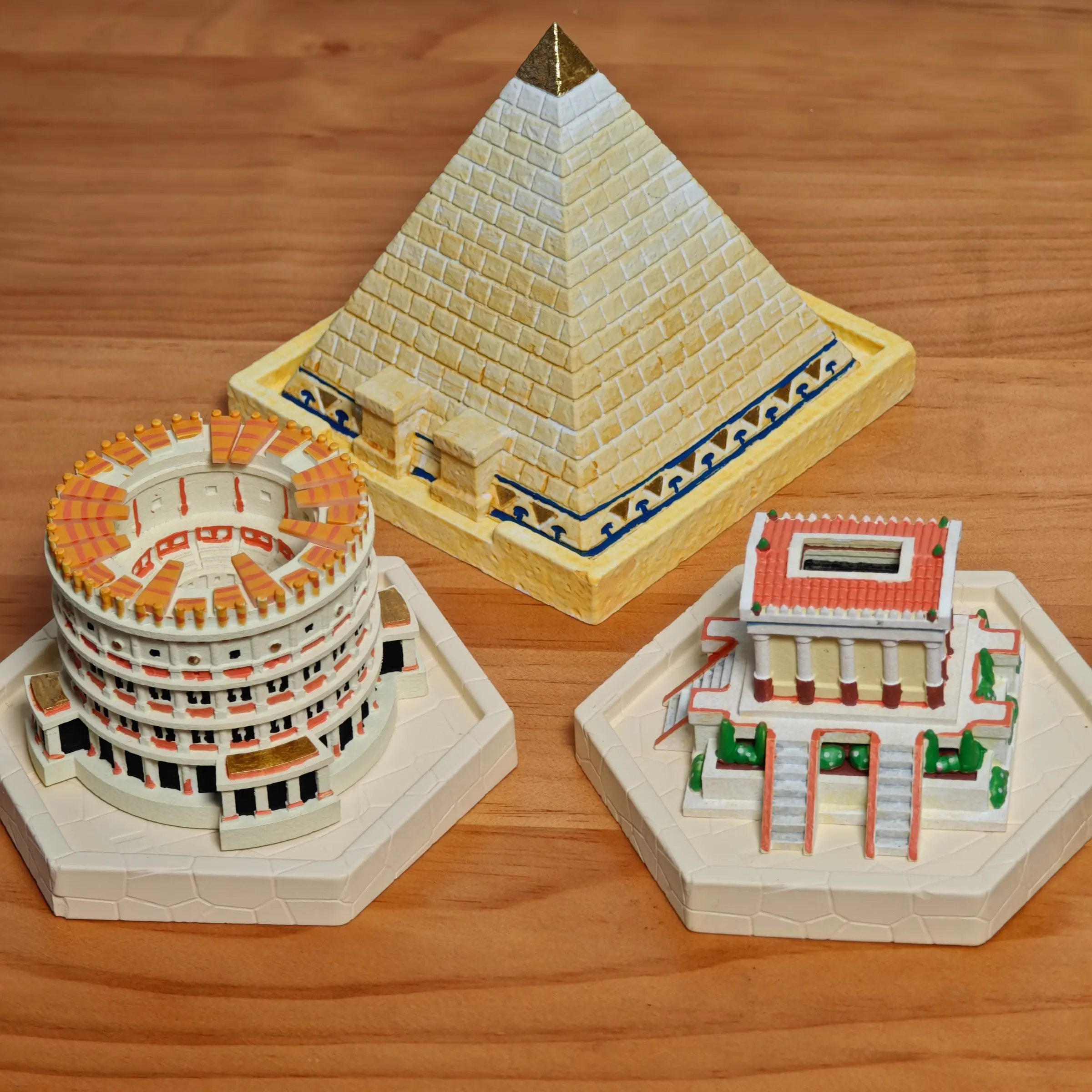 Hand-Painted Plaster Figurines, Pyramid Roman Colosseum Artemis Temple Decorations, Unique Home & Office Ornaments