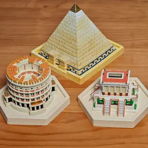 Hand-Painted Plaster Figurines, Pyramid Roman Colosseum Artemis Temple Decorations, Unique Home & Office Ornaments