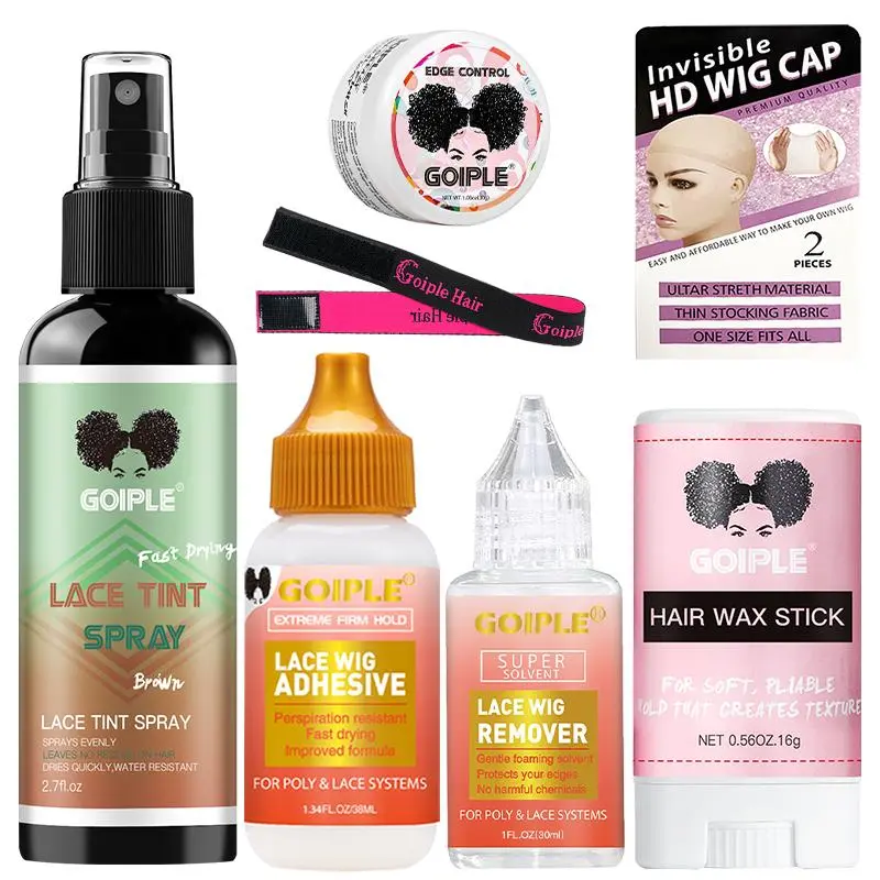Lace Wig Install Kit, Wig Installation Kit, Lace Tint Spray, Strong Hold Lace Glue & Solvent Remover, Edge Control Wax Stick, Wig Melting Band, HD Wig Caps, Fast Dry Sweatproof Adhesive