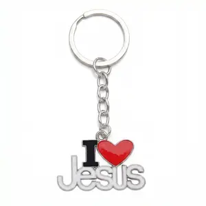 2 PCS Jesus Pendant Keychains Religious Car Key Ring with Heart Design for Decor and Ornaments