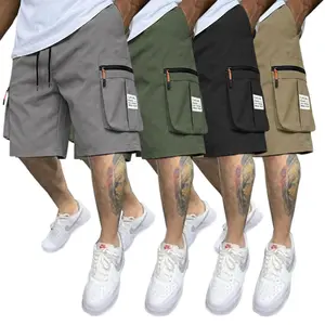 4-pack men’s techwear cargo shorts with zippered pockets, breathable outdoor hiking shorts