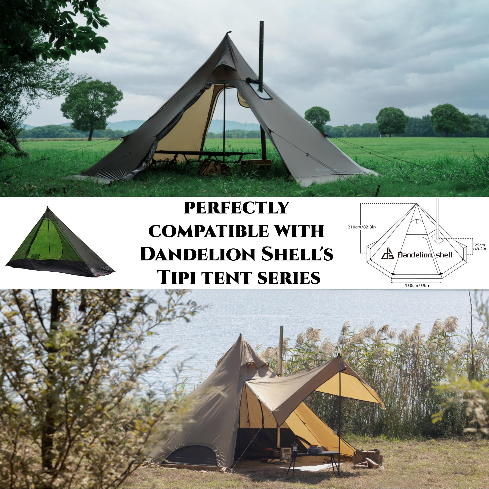 2-Person Tipi Shape Oxford Dandelion Shell Inner Tent, All-Seasons Insert with 3000mm Waterproof Bath Floor, Foldable Lightweight Wear-Resistant Windproof Insect-Proof Removable Washable for Hiking Light Outdoor Trips