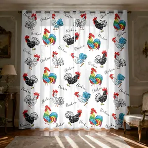2-piece American farm color cock curtain hand-painted style letter print kitchen restaurant decoration light-blocking curtain filter translucent curtain