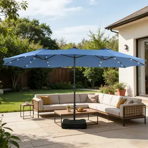 Phi Villa 15ft Extra Large Double-Sided Outdoor Umbrella with Crank, Steel Pole, 100% Polyester Fabric, Durable Base Included, Suitable for Outdoor Use