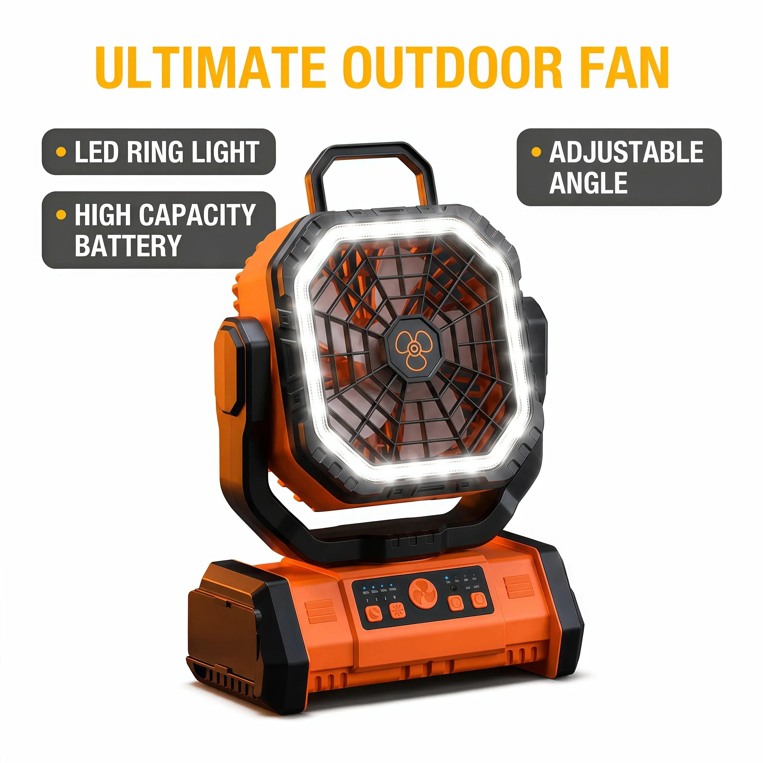 Portable Rechargeable Fan 30000mAh, Camping Fan with LED Light & Remote, USB C Cordless Battery Powered, 4 Speeds Timer Hanging Hook for Travel Tent Outdoor Essentials