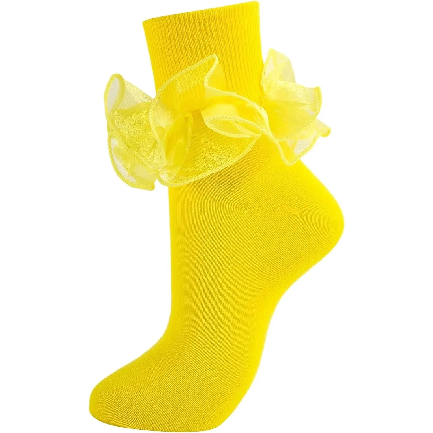 Women Big Ruffle Ankle Socks Adult Double Lace Frilly Socks Fold Cuff Cotton Ruffled Dress Crew Bobby Bride Sock