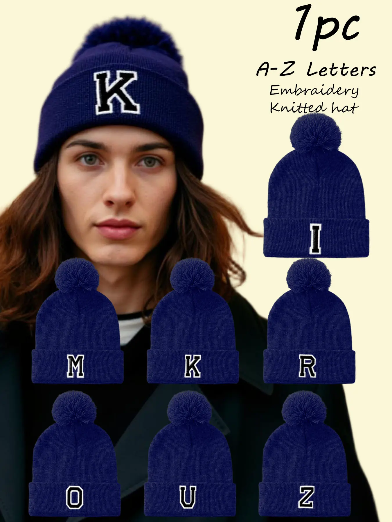 Unisex A-Z26 Letter Embroidered Fleece Beanie Hat, Warm Breathable Winter Cap for Skiing & Casual Wear, Outdoor Activities