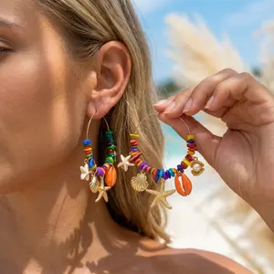 Colorful Irregular Stone Hoop Earrings for Women Y2K Boho Starfish S Dangle Earrings Summer Beach Vacation Festival Jewelry