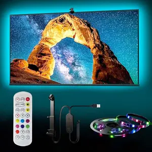 USB Powered RGB TV Environment Light Strip with Ar Color Sensor, Compatible with 55-85 Inch Screens, Remote Control Dimming, Led Strip Light