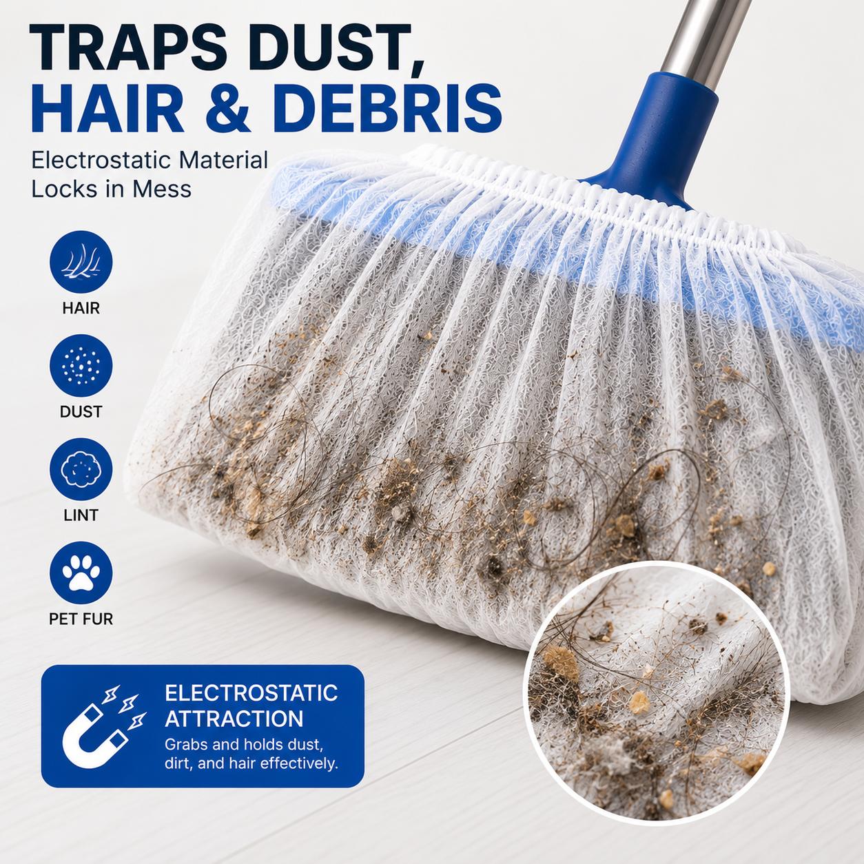 Stretchy disposable broom cover designed to fit different broom sizes