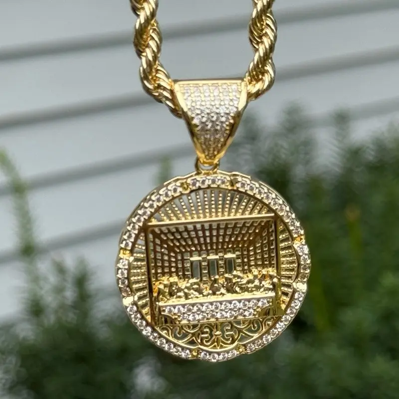 LAST SUPPER Gold Plated Rope Chain with Detailed Last Supper Pendant for Men and Women Gold Initial Necklace Fashion Necklace