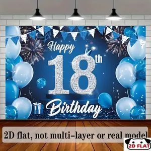 2D Flat Banner 1pc, Banner, 18Th Birthday Party Backdrop Banner in Blue, Background Photo Props, Banner Decor, Home Decor, Room Decor, , Party Background Decor, Party Decor/Supplies/Gifts Decorative Background,