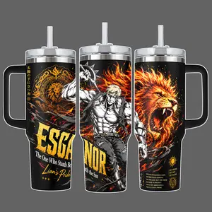 Escanor Lion’s Pride Stainless Steel Insulated Tumbler Cup, 20oz/40oz with Straw Lid Included, 40oz Handle Option, Full Wrap Seven Deadly Sins Anime Design, Nanatsu no Taizai Gift for Anime Fans