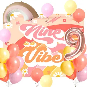 Nine is A Vibe Party Decoration Groovy 9th Birthday Decorations Hippie Banner Boho Decor Retro Flower Daisy 60's 70's Theme Party Supplies