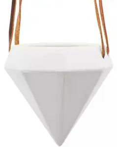 Diamond Shaped Ceramic Hanging Planter - White- by Arcadia Gardening Products 4.5" tall