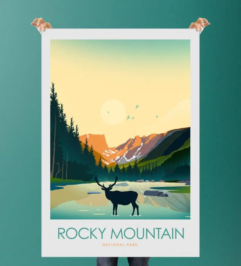 Rocky Mountain National Park Art Print , Travel Poster, Travel Print National Park Poster