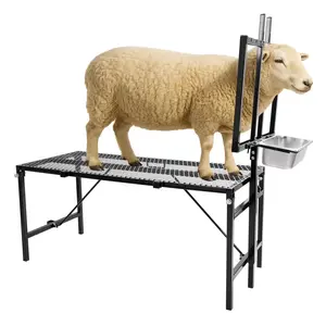 600LBS Milking Stand for Goat, Adjustable Sheep Rack with Feeder, Metal Livestock Milk Stand Fit for Shearing, Hoof Trimming, Animal Examinel Examination, Stainless Steel (Black)