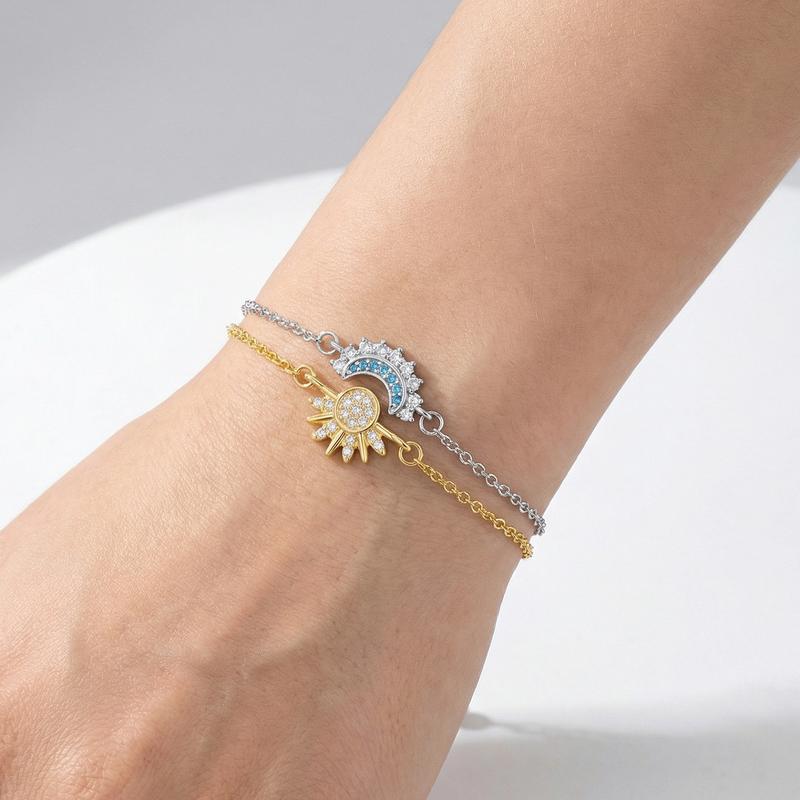 Sun Moon Bracelets for Couples Sparkling Rhinestone Gold Sun Blue Moon Bracelet Matching Couple BFF Brace-lets Friendship Couples Jewelry Anniversary Birthday Valentine Gifts