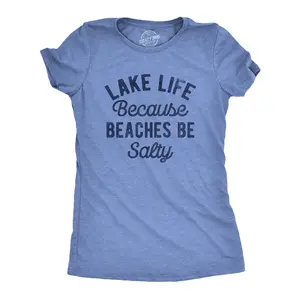 Womens Lake Life Because Beaches Be Salty T Shirt Funny Fresh Water Vacation Tee for Ladies Funny Womens T Shirts Cute Vintage Fashion Casual Ladies T-Shirt Gift Funny Summer Top Women's Novelty Tees Light Blue