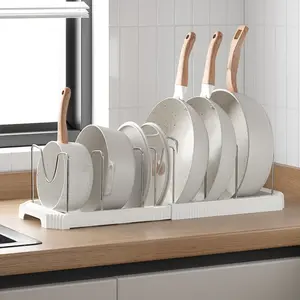 Adjustable Pot Lid Organizer Rack with 7 Removable Dividers, Space-Saving Design for Pots, Baking Trays, Utensils, Kitchen Storage Solution, Kitchen Organization