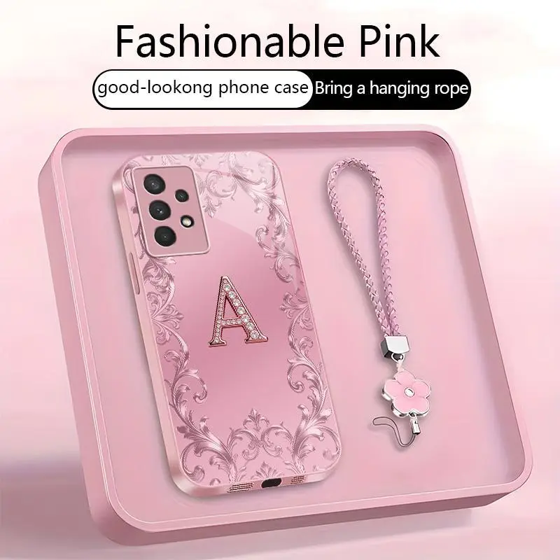 Suitable for [Galaxy A32 5g] high-end women's phone case🥰，free four-leaf clover lanyard included—choose any one of the 26 letters. Drop-resistant and fingerprint-proof. YM99