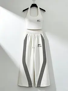 Sexy Halter Top & High Waist Wide Leg Pants Set, Outfit, Vintage Striped Design, Comfortable Breathable Fabric, Street Style, Casual Wear